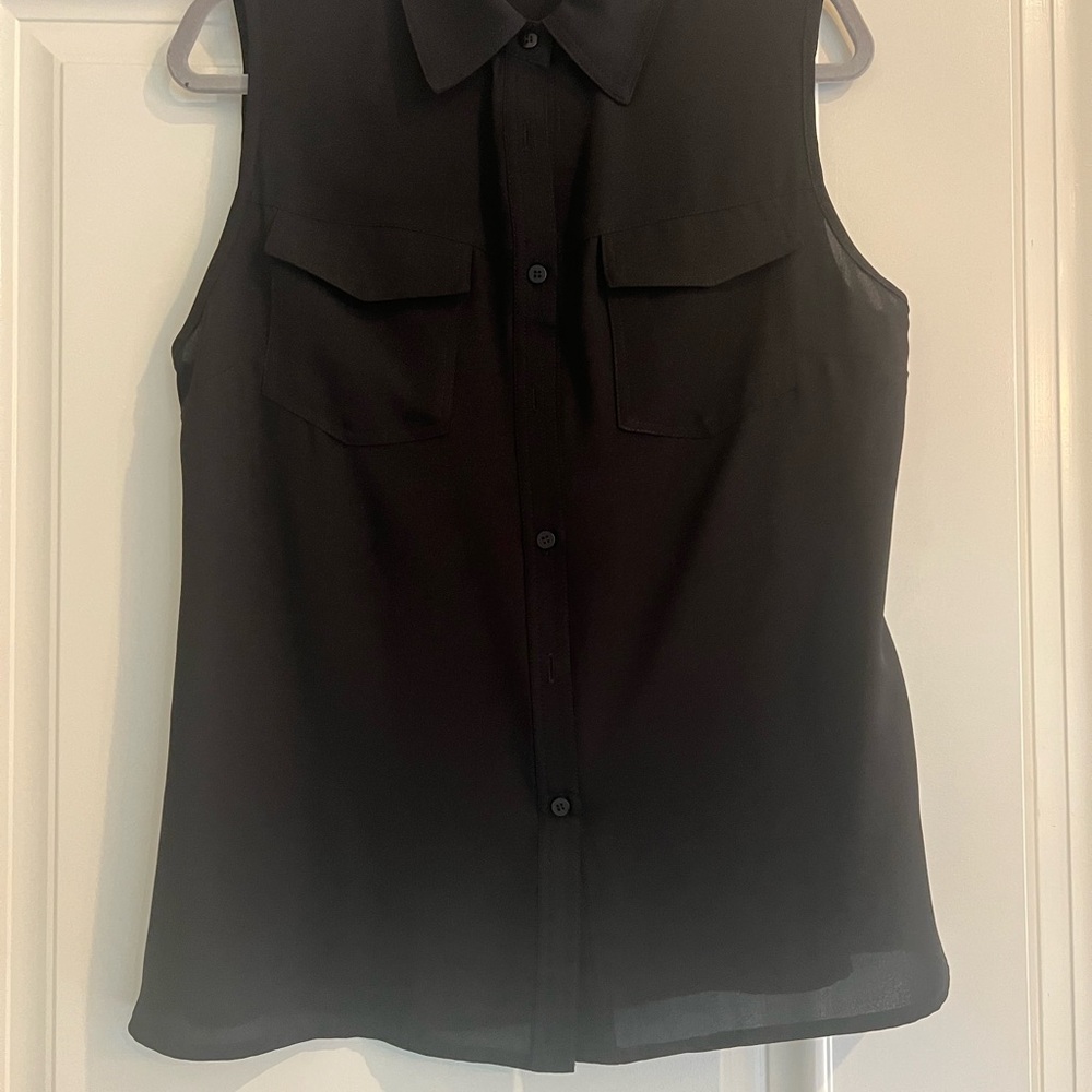 Amazon Black Sleeveless Button Down Shirt with Dress Collar